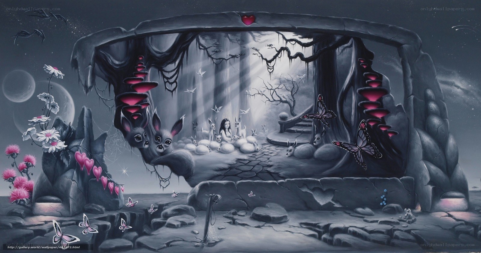 Dreamy fantasy cave scene