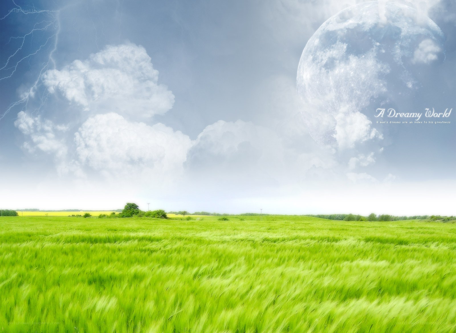 Dreamy field with giant moon