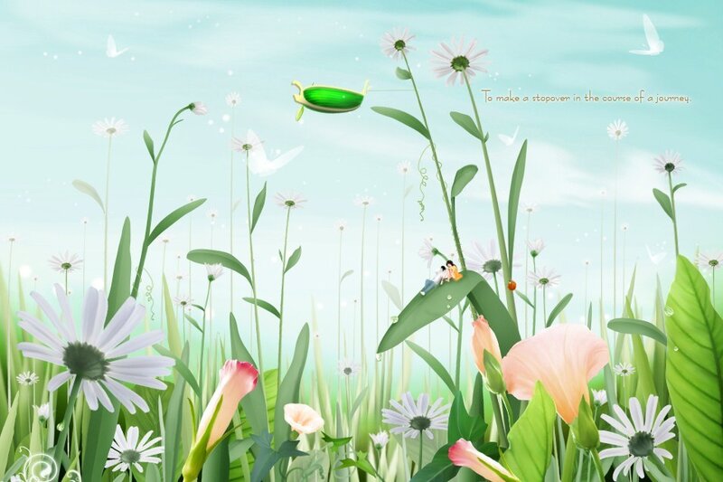 dreamy garden with flying insect