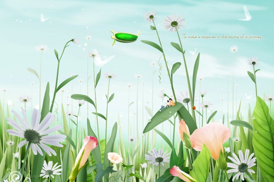 dreamy garden with flying insect