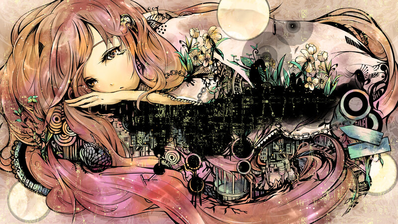 dreamy girl with mechanical city