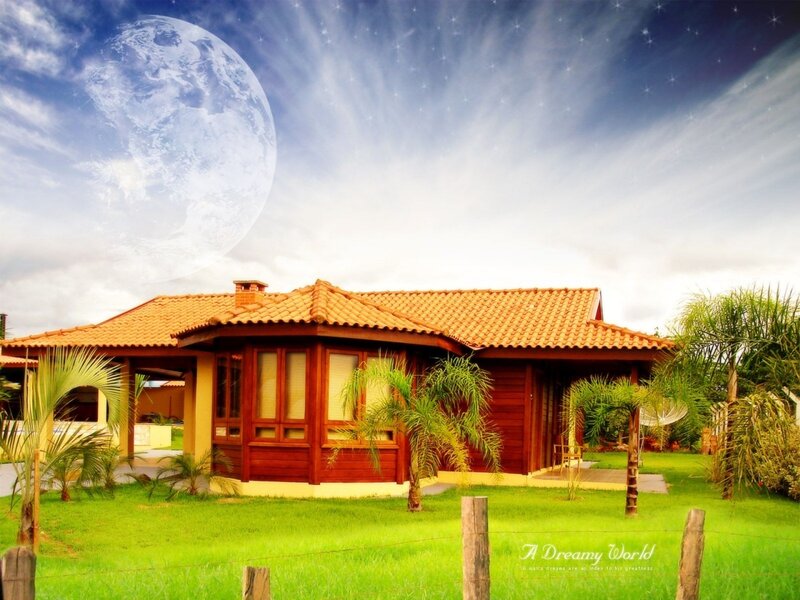 Dreamy house under a giant moon