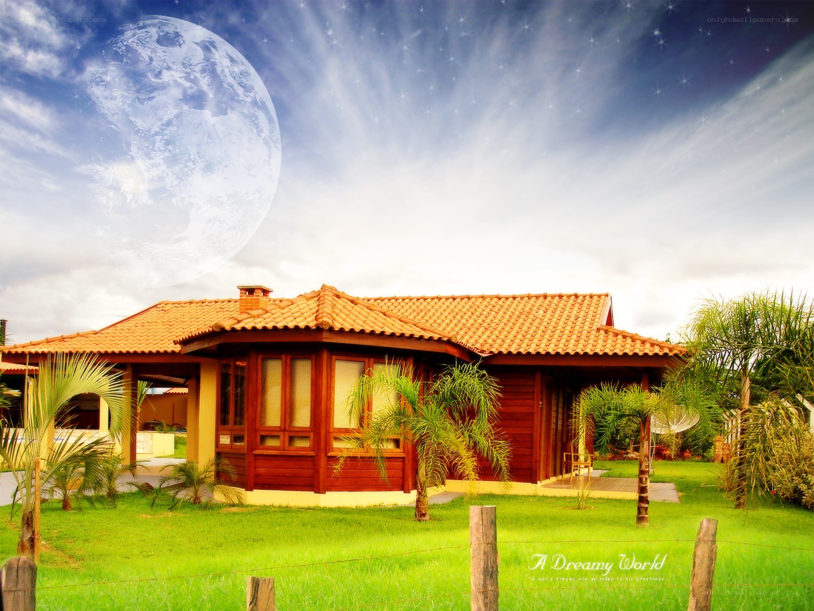Dreamy house under a giant moon
