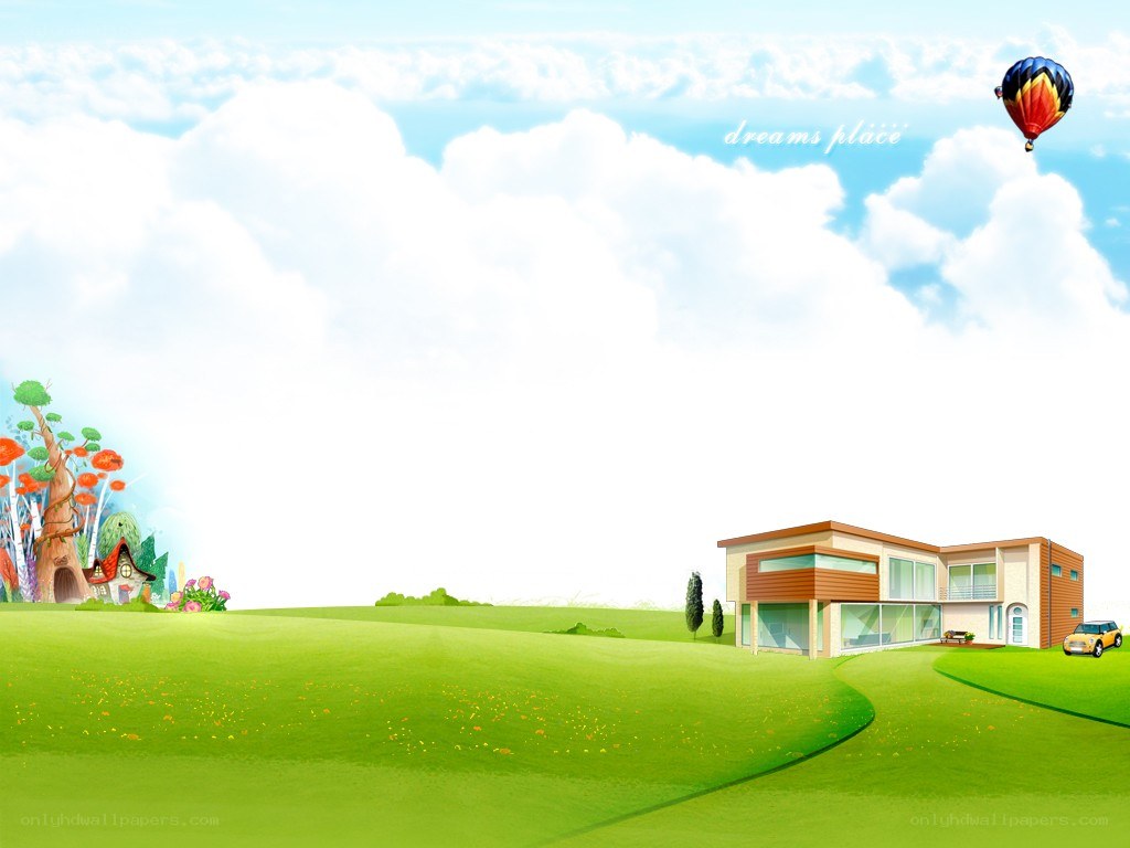 Dreamy landscape with modern house