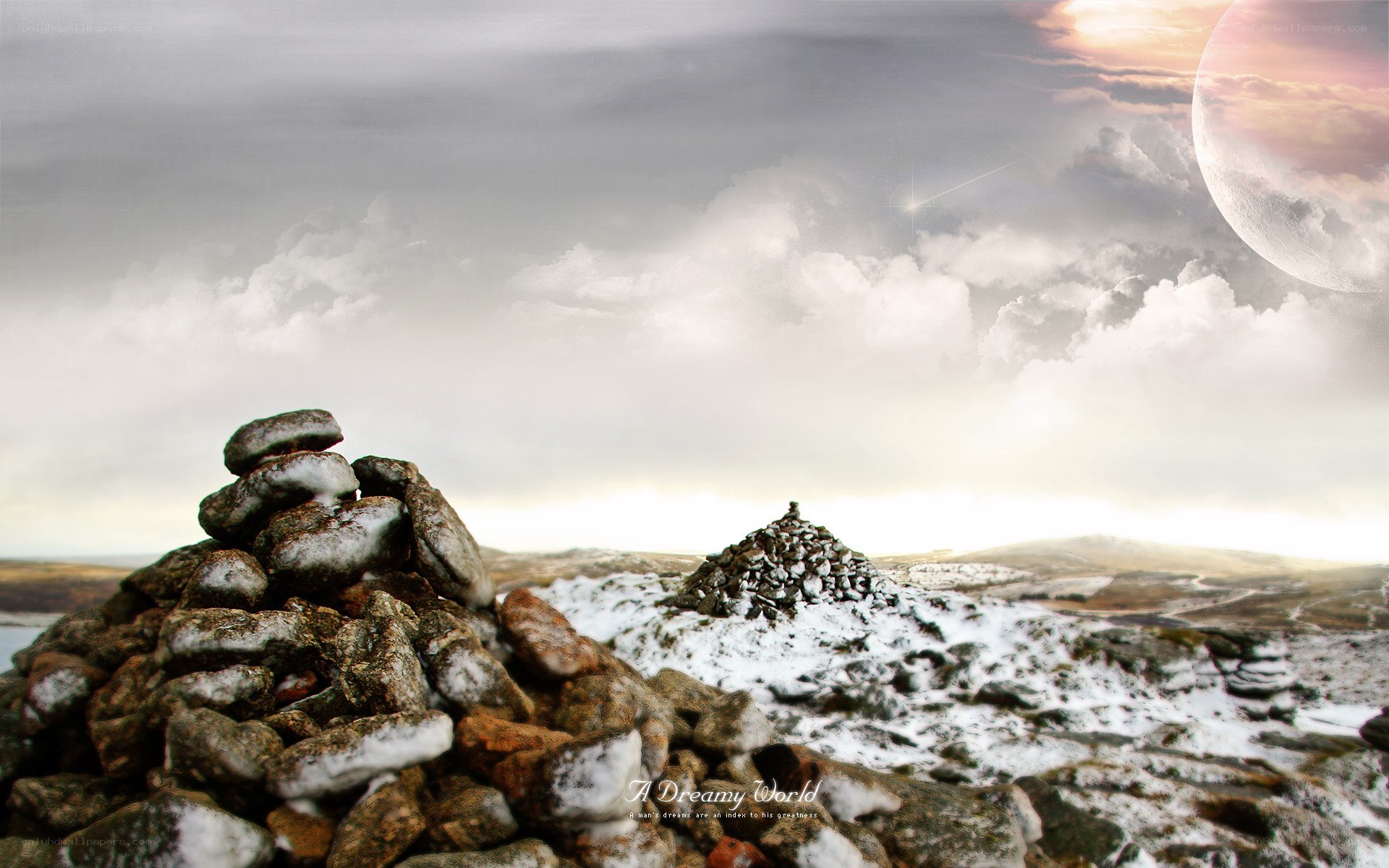 Dreamy landscape with moon