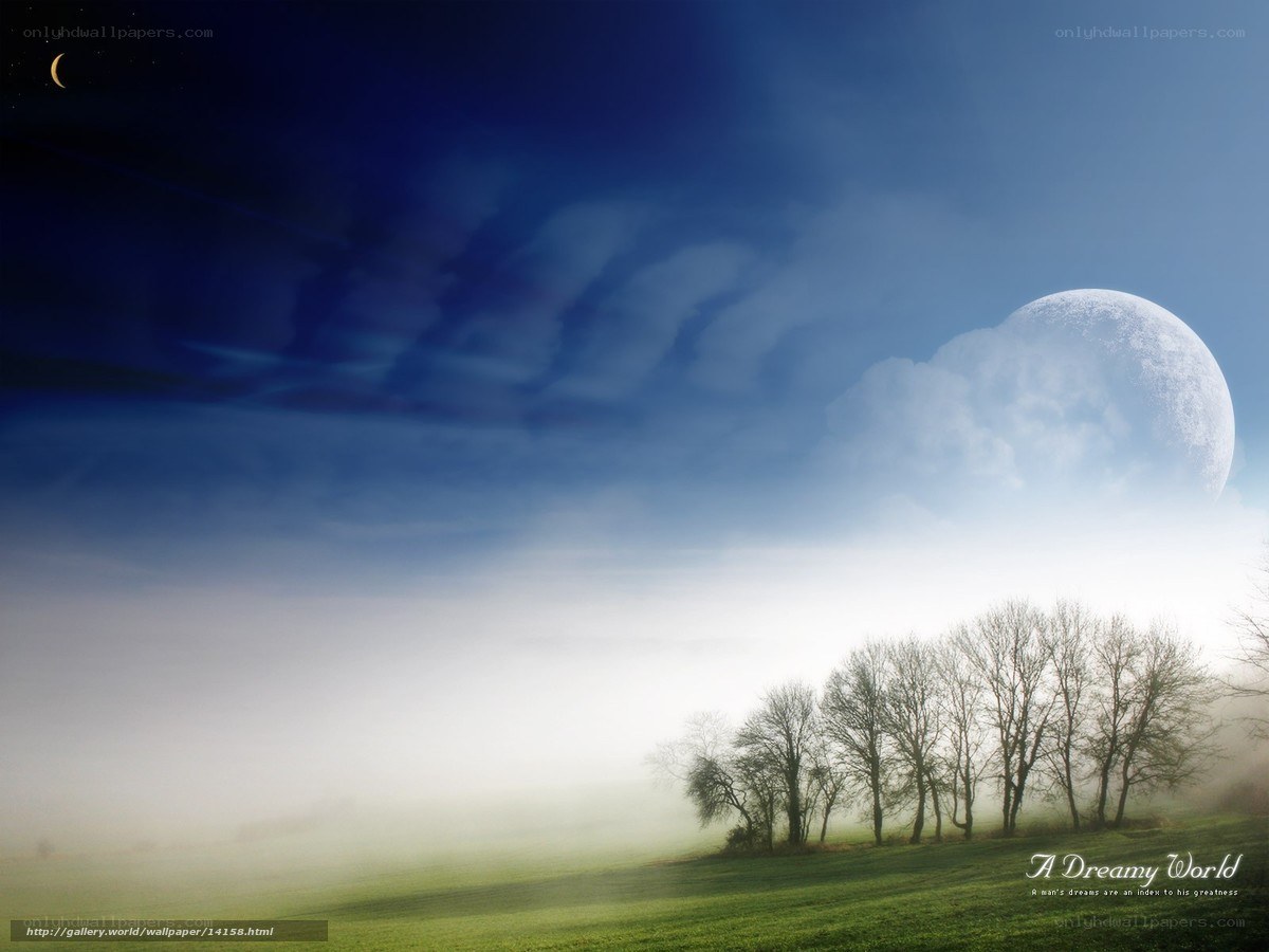 Dreamy landscape with moon