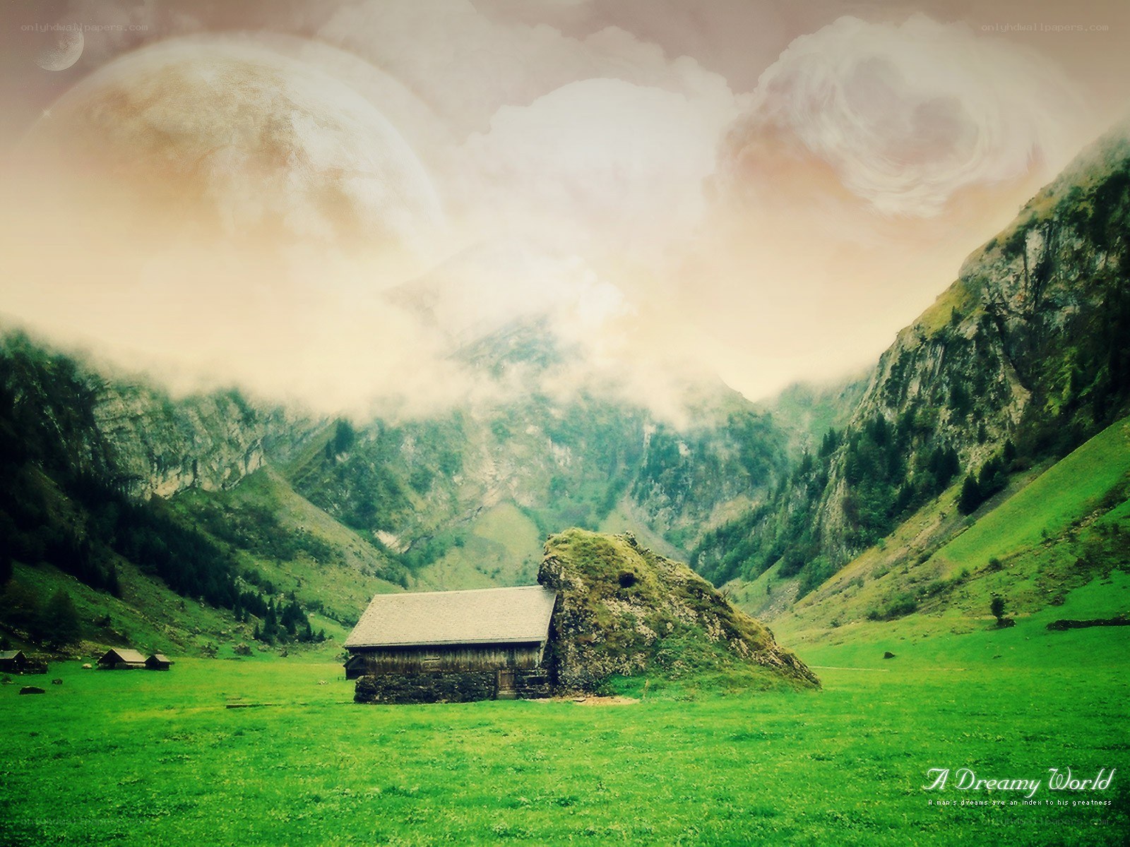 Dreamy mountain valley scene