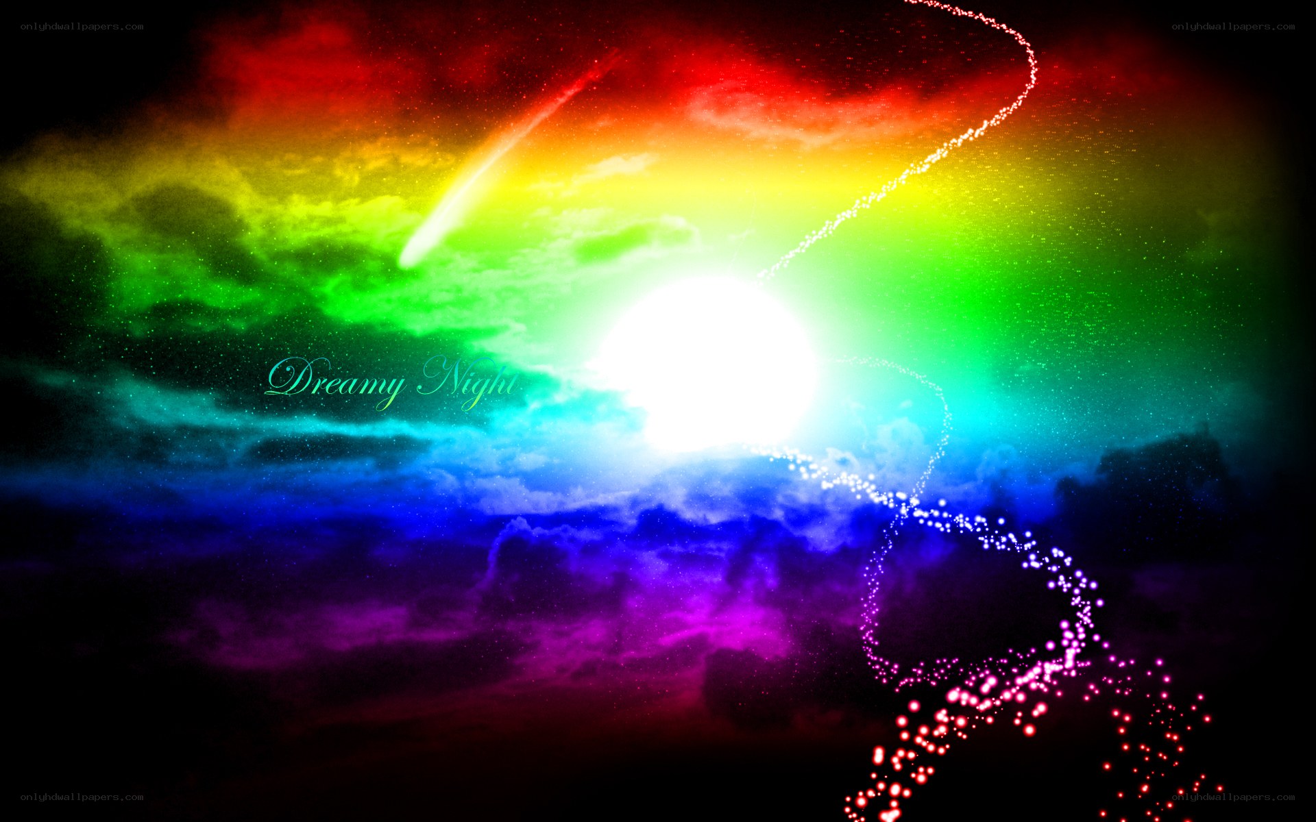 Dreamy night sky with rainbow colors