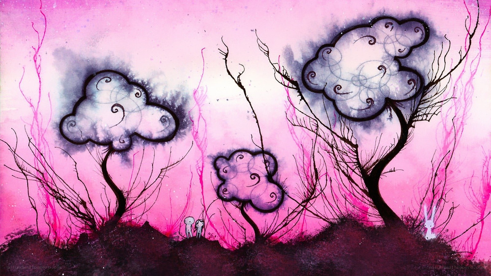 dreamy pink forest scene