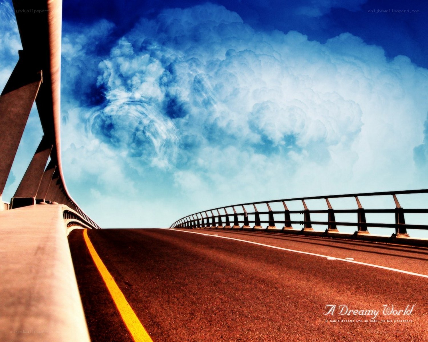 Dreamy road under cloudy sky