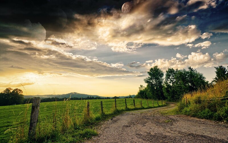 Dreamy rural landscape at sunset