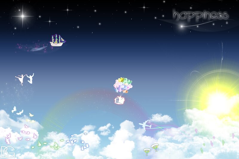 dreamy sky with rainbow and happiness