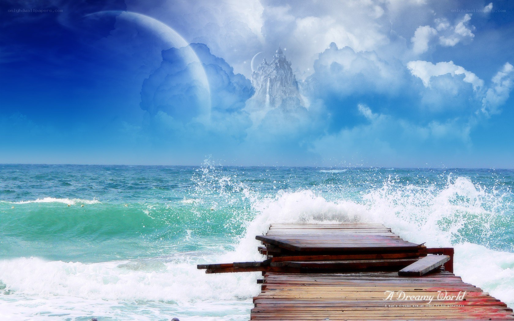 Dreamy world with castle and moon