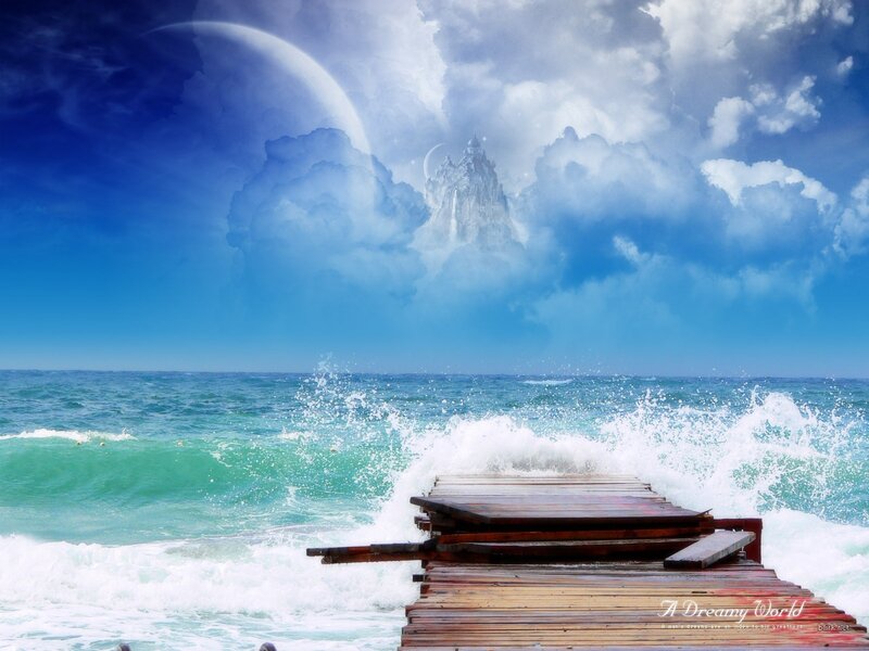 Dreamy world with castle and pier