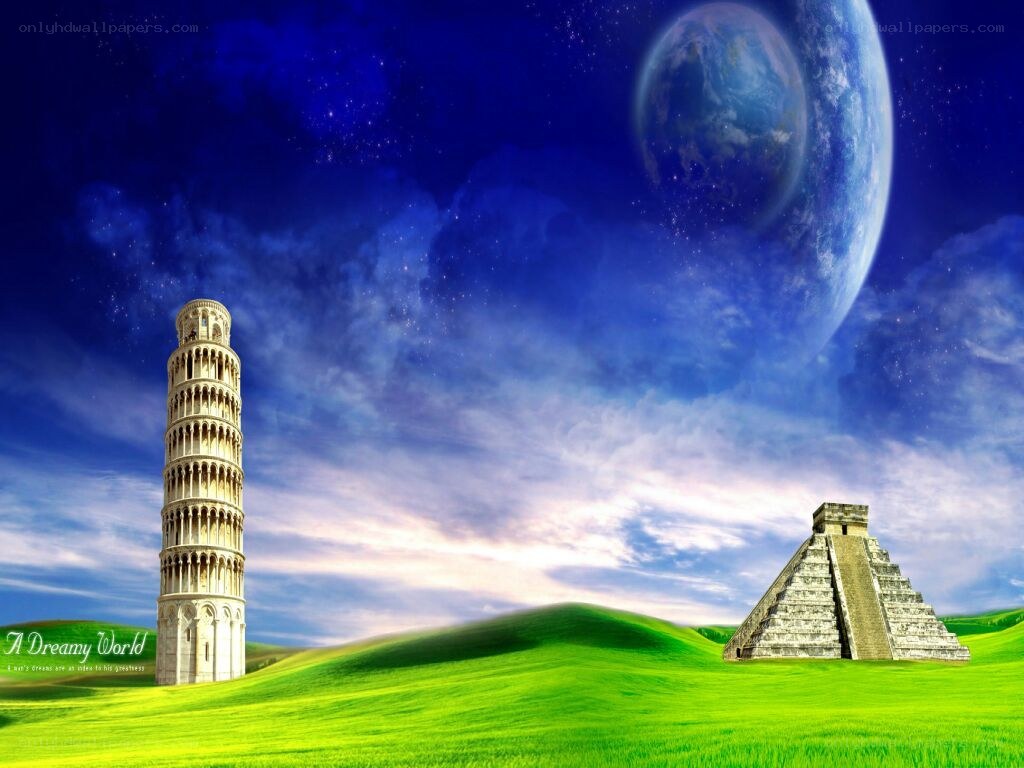 Dreamy world with famous landmarks