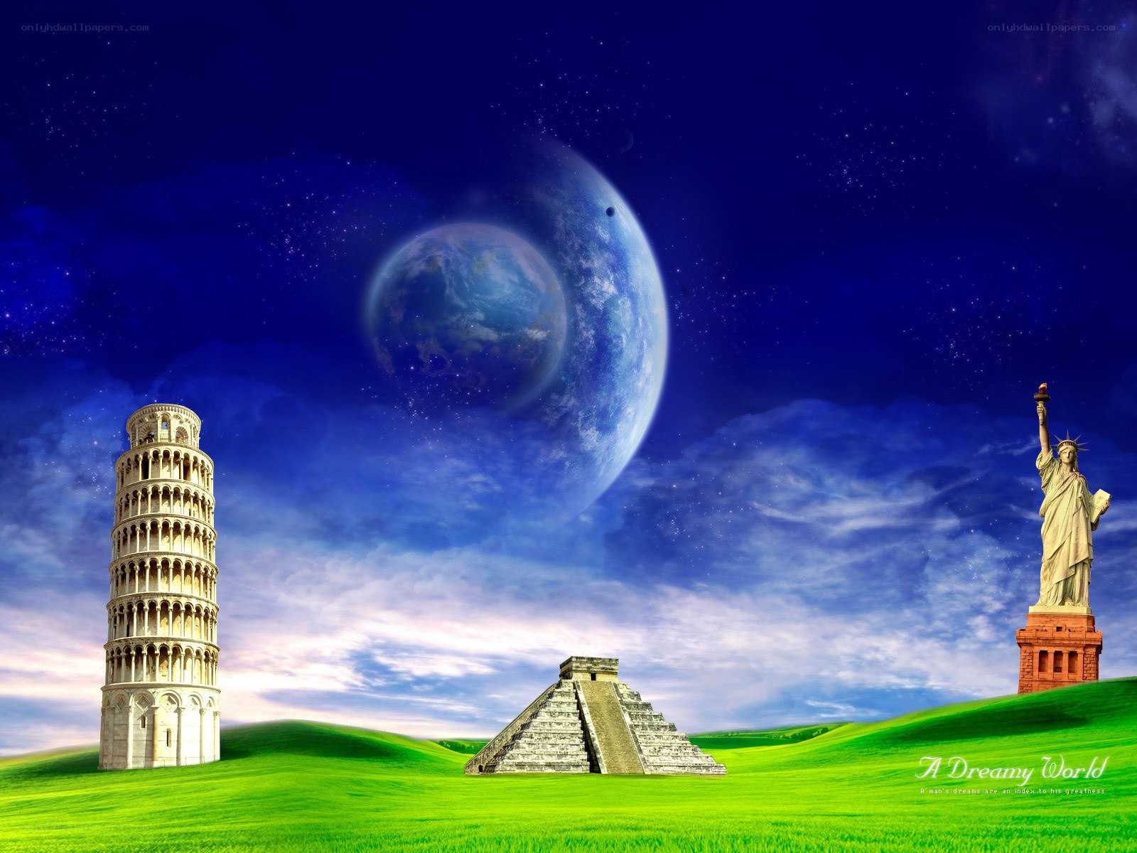 Dreamy world with landmarks