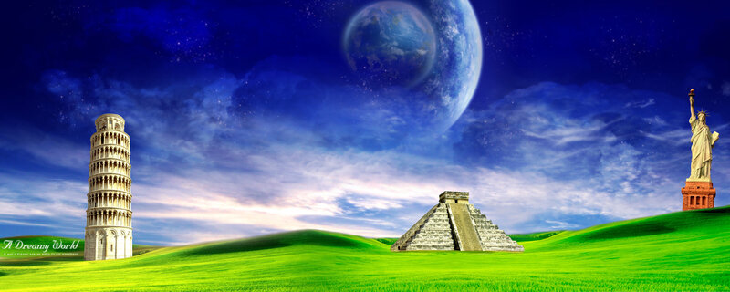 Dreamy world with landmarks