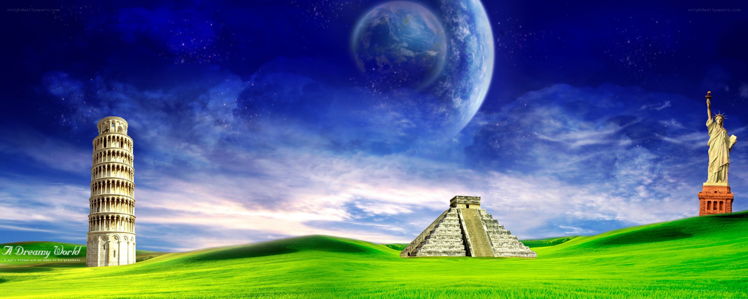 Dreamy world with landmarks