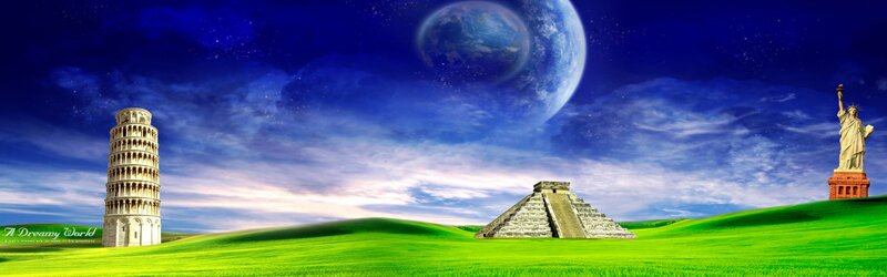 Dreamy world with landmarks