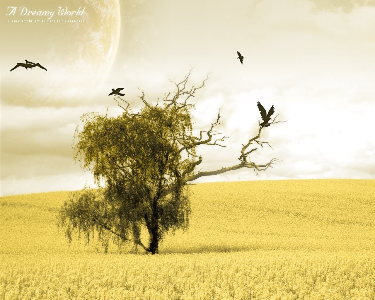 Dreamy world with lone tree