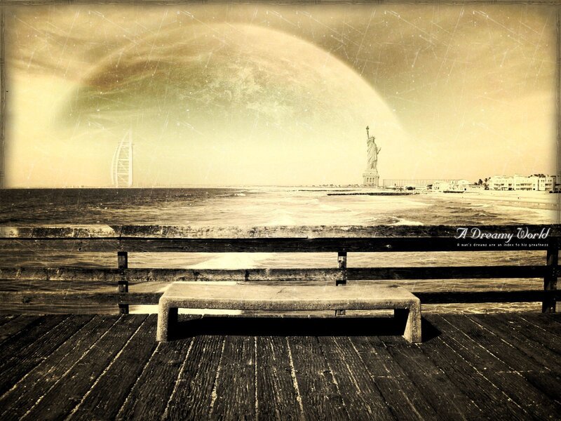 Dreamy world with Statue of Liberty