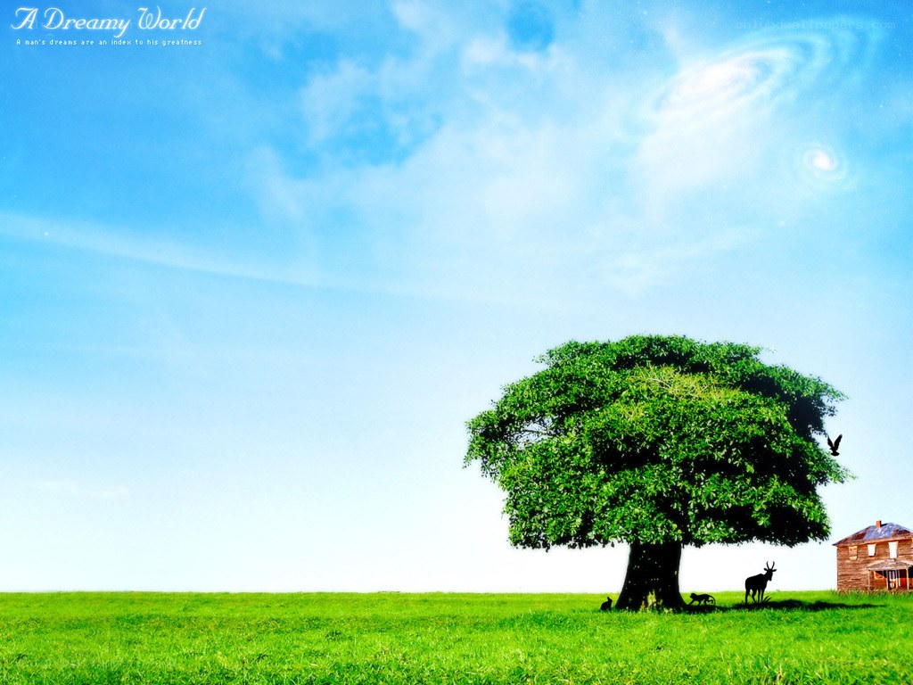 Dreamy world with tree and house