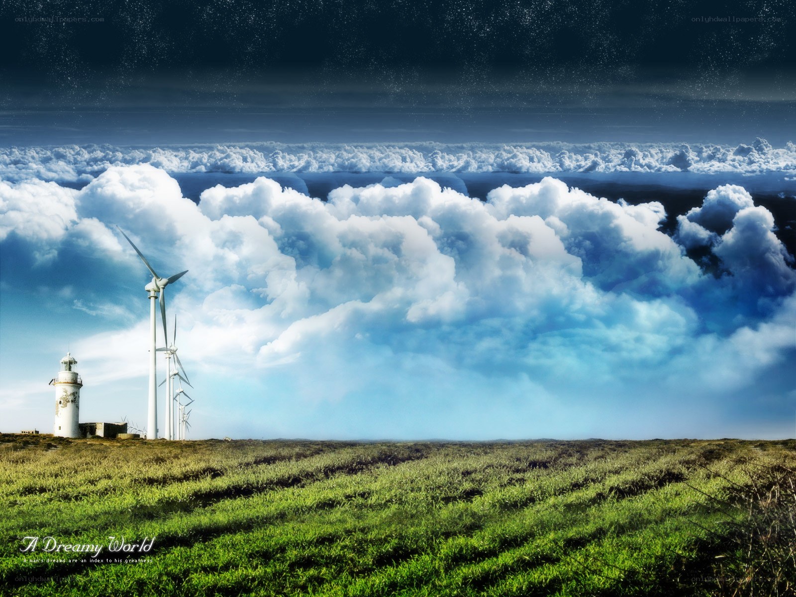 Dreamy world with wind turbines