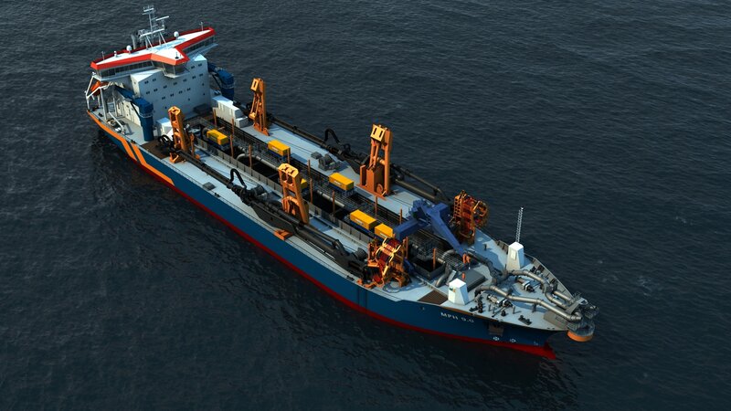 Dredging Vessel at Sea — Blue
