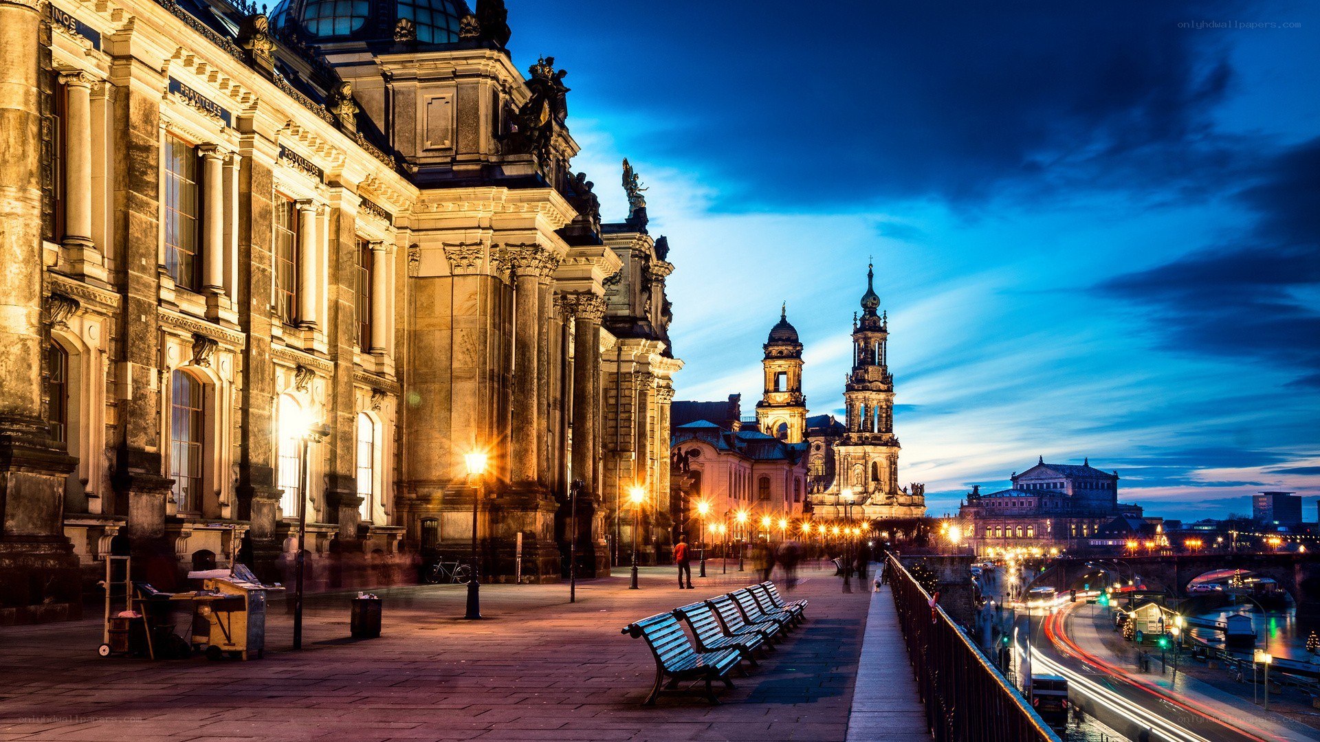 Dresden at dusk with cathedral