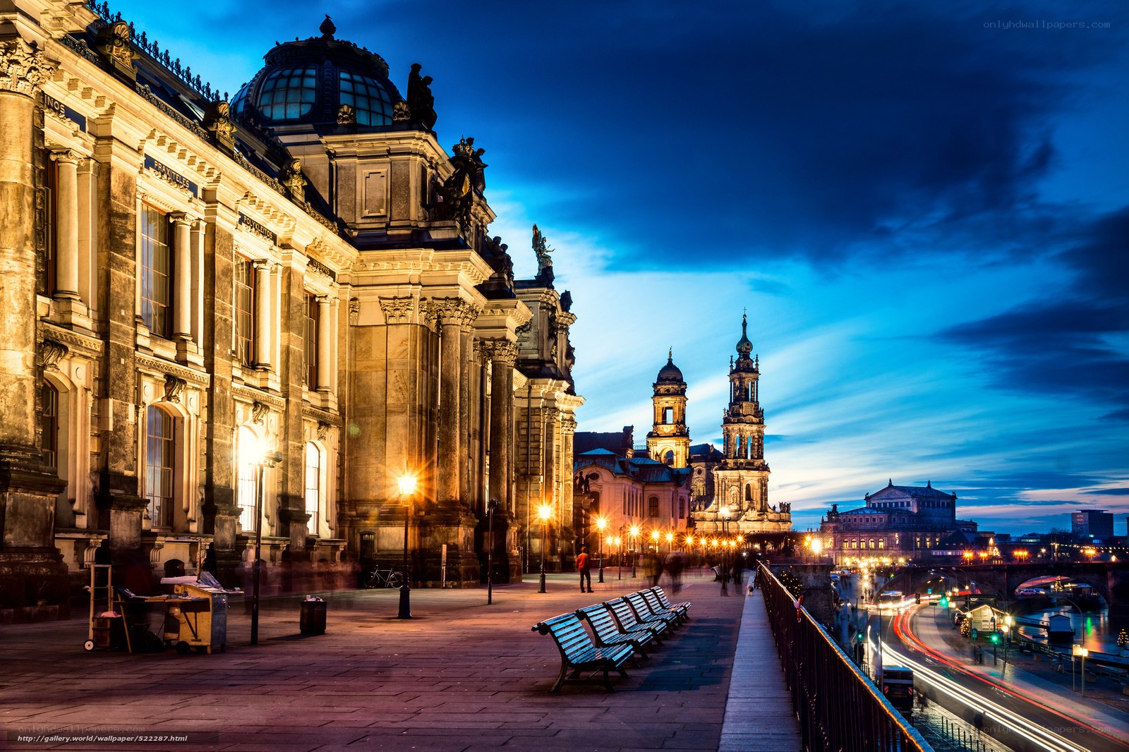 Dresden at dusk with cathedral