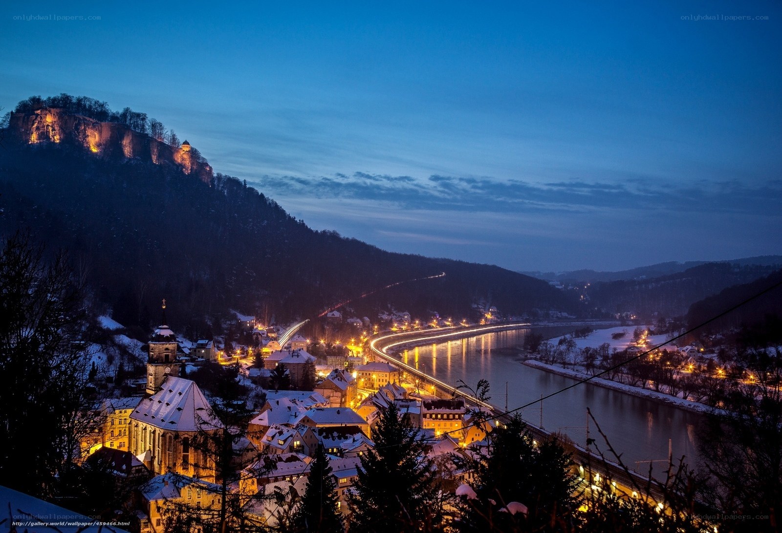 Dresden at dusk with illuminated castle
