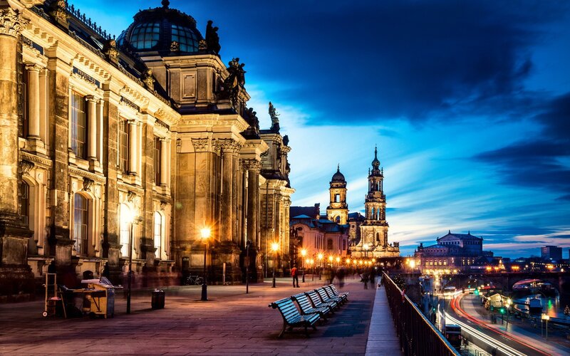 Dresden Cathedral at Dusk — Blue, Dramatic, Night, Photograph