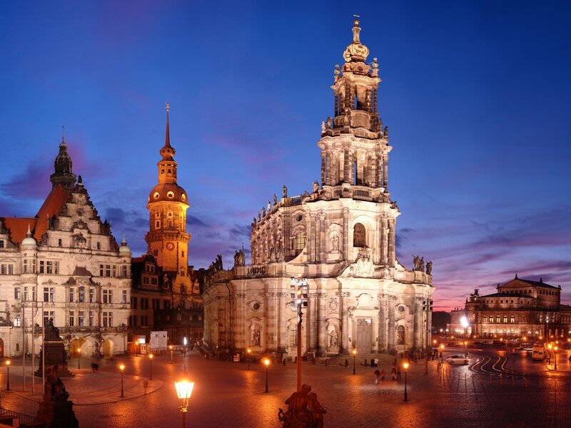 Dresden Cathedral at Dusk — Blue