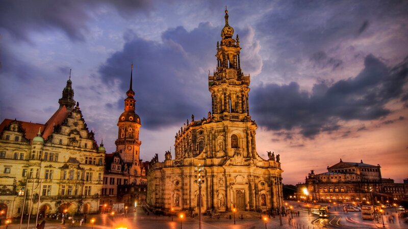 Dresden Cathedral at Dusk — Purple, Dramatic