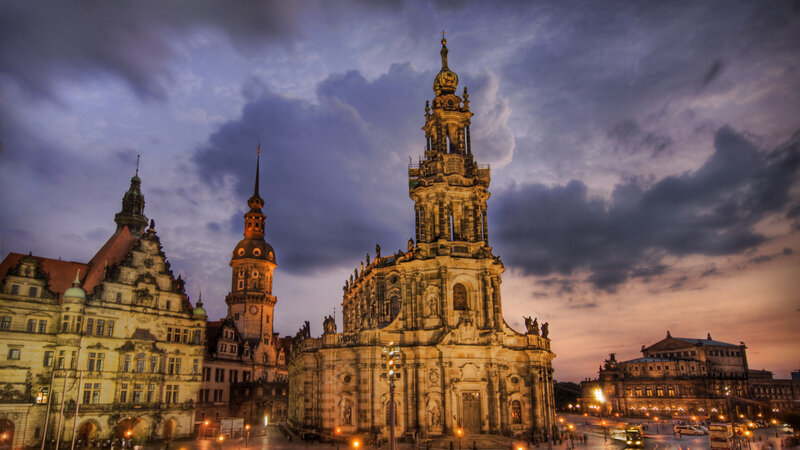 Dresden Cathedral at Dusk — Purple