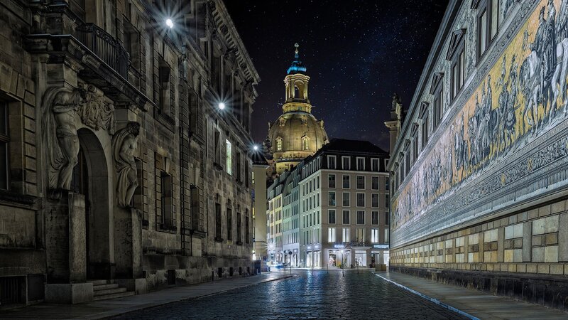 Dresden Cathedral at Night — Black, Serene