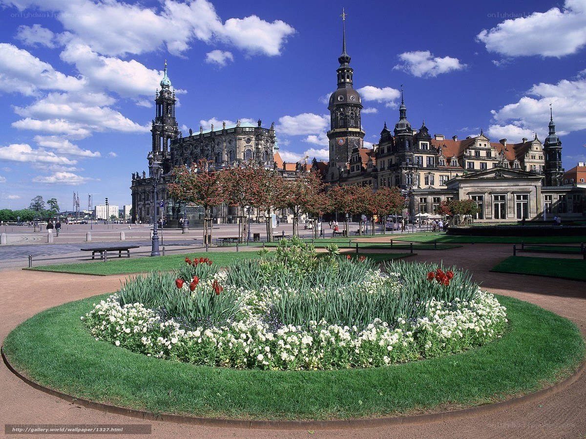 Dresden city square with flower bed