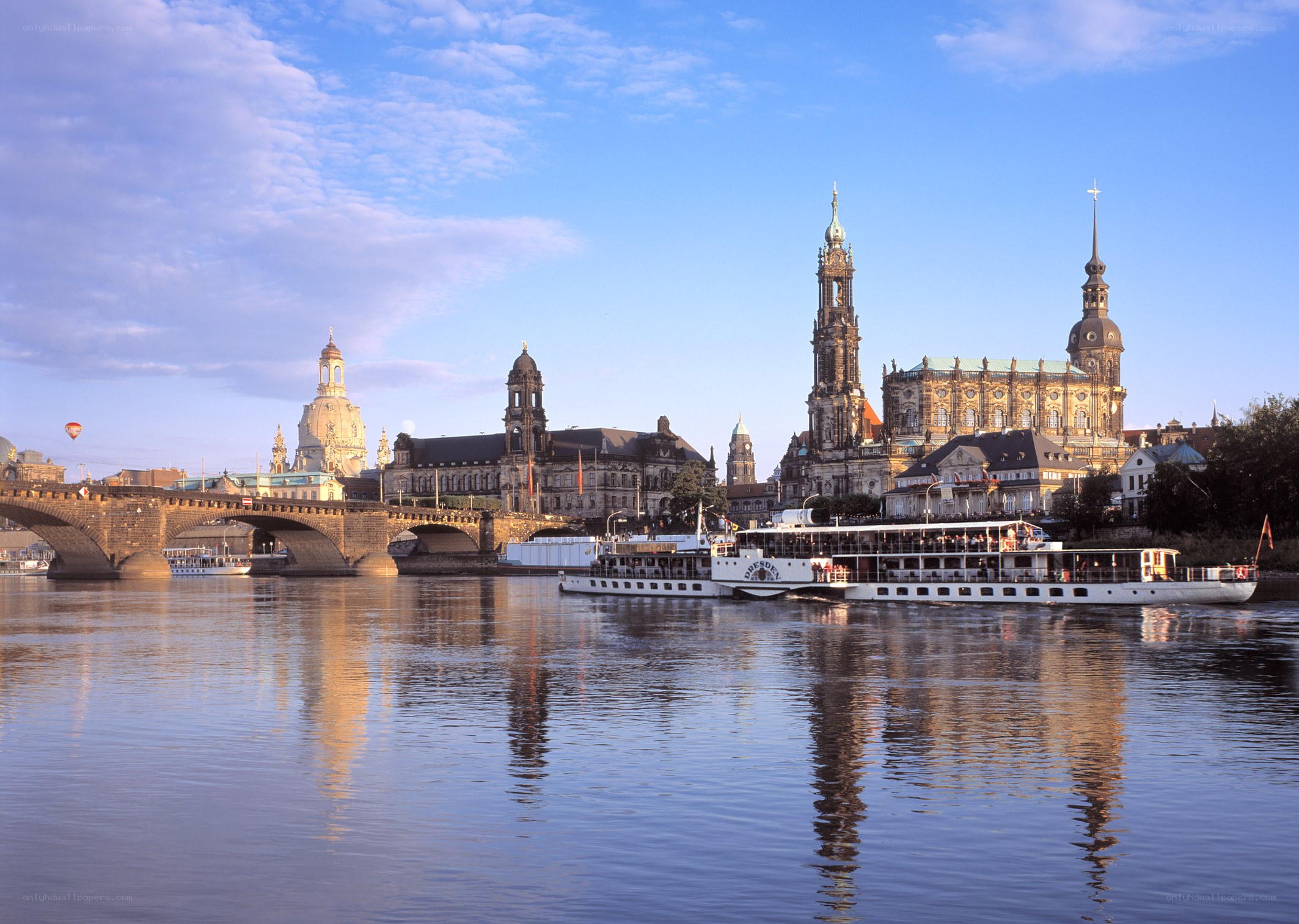 Dresden cityscape with river and boats