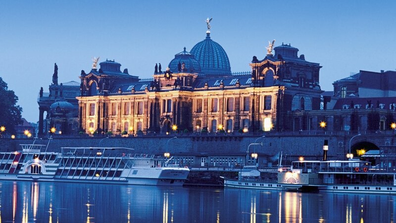 Dresden's Zwinger Palace at dusk
