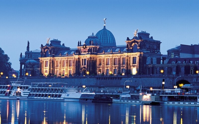 Dresden's Zwinger Palace at dusk