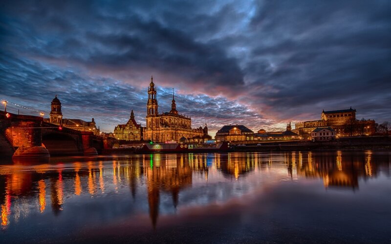 Dresden Skyline at Dusk — Blue, Dramatic, Sunset