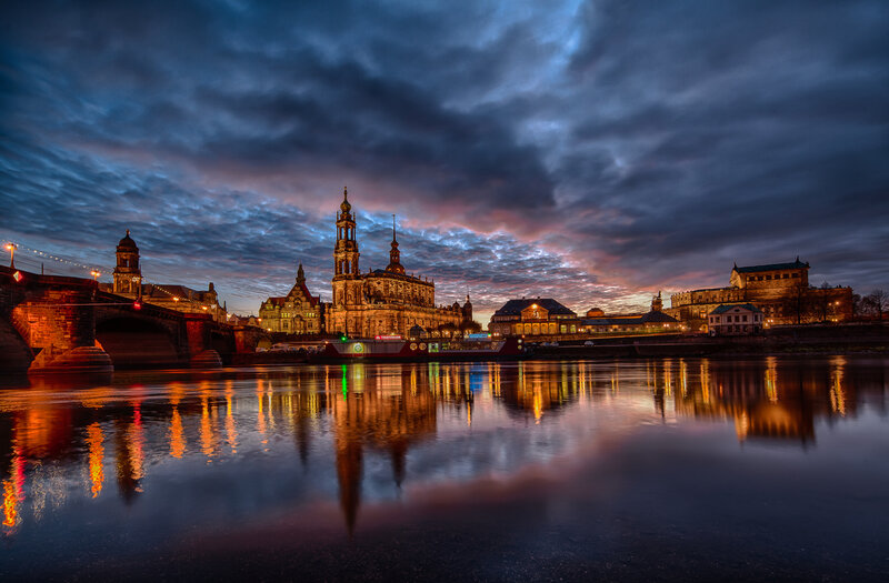 Dresden Skyline at Dusk — Blue, Dramatic