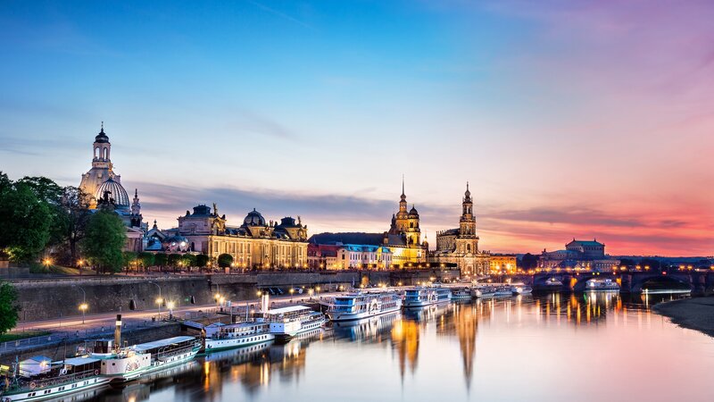 Dresden Skyline at Dusk — Blue, Serene, Sunset