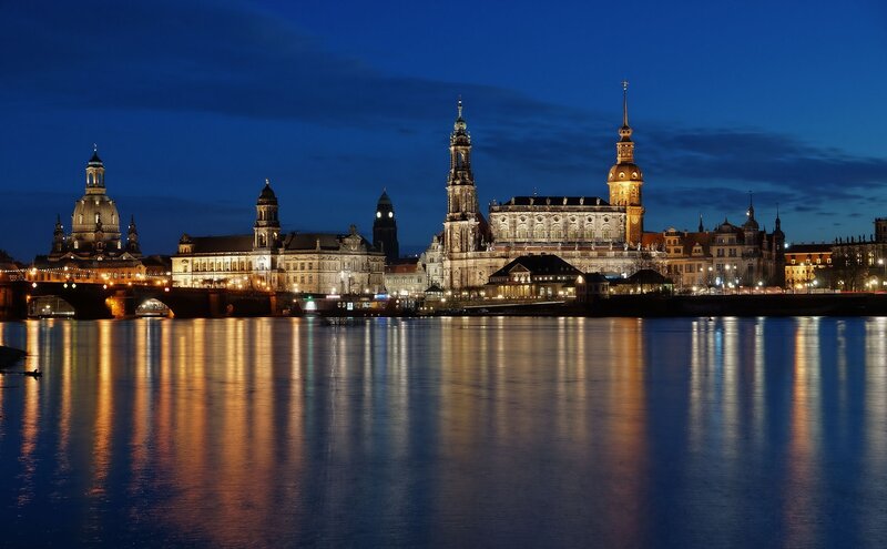 Dresden Skyline at Night — Blue, Serene