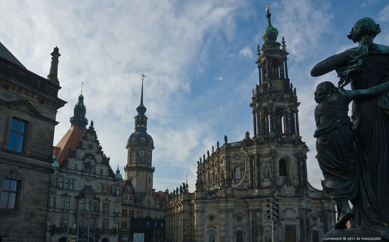 Dresden skyline with statues