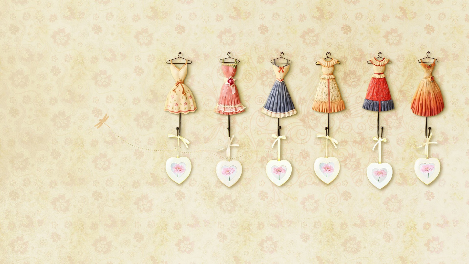 Dresses on wall hooks