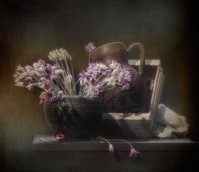 Dried Flowers in Vase — Brown, Dramatic