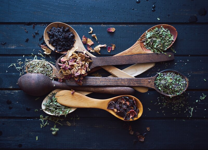 Dried Herbs in Spoons — Black