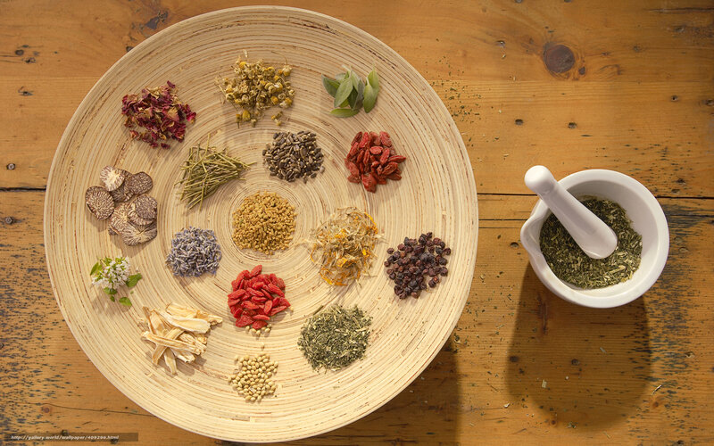 Dried Herbs on Wooden Plate