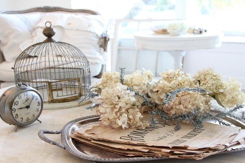 Dried Hydrangeas on Tray